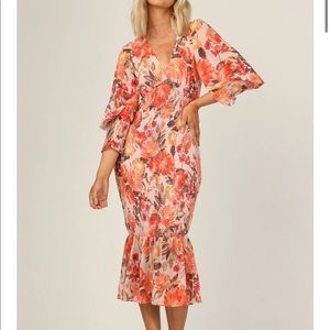 Orange Floral Midi Dress